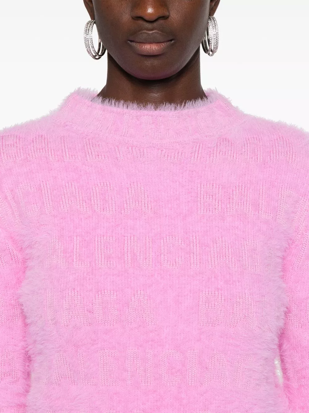 Affordable Balenciaga logo-knit fuzzy jumper Women 0129