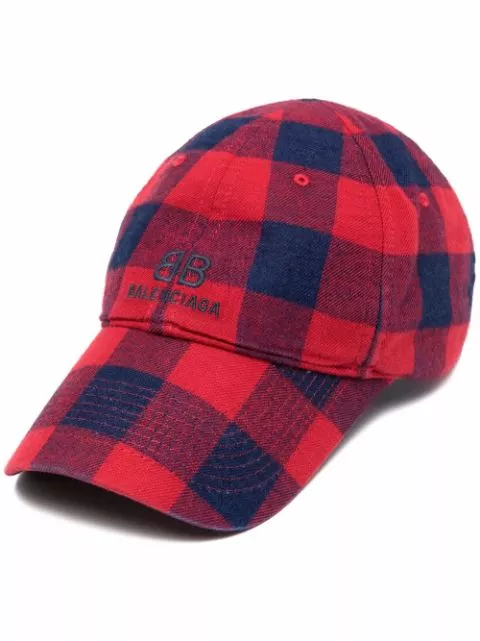 Cheap Balenciaga logo-embroidered check cap Men 0128