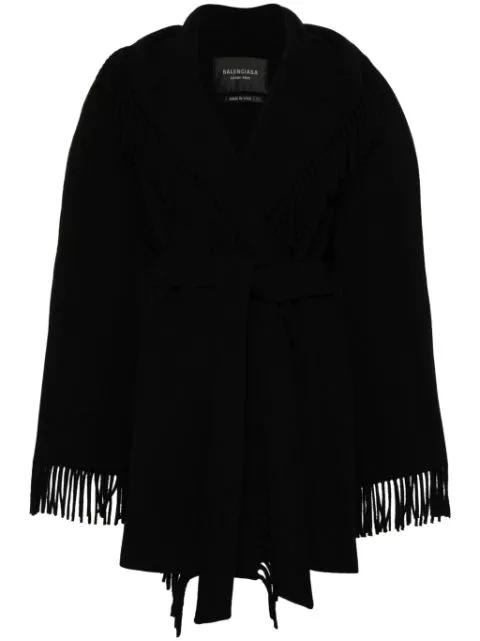 Affordable Balenciaga fringed-edge hooded cardi-coat Women 0124